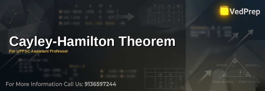 A detailed visual explanation of the Cayley-Hamilton Theorem with matrix equations and eigenvalues for UPPSC Assistant Professor preparation