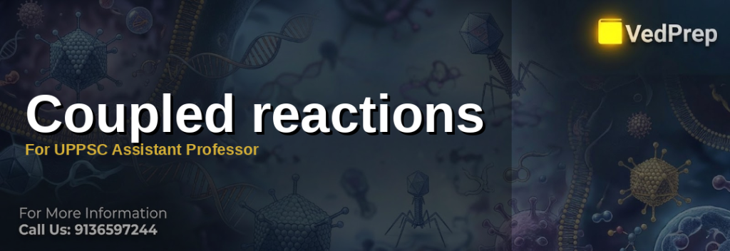 A detailed molecular diagram illustrating the energy transfer process in coupled reactions for biochemical processes