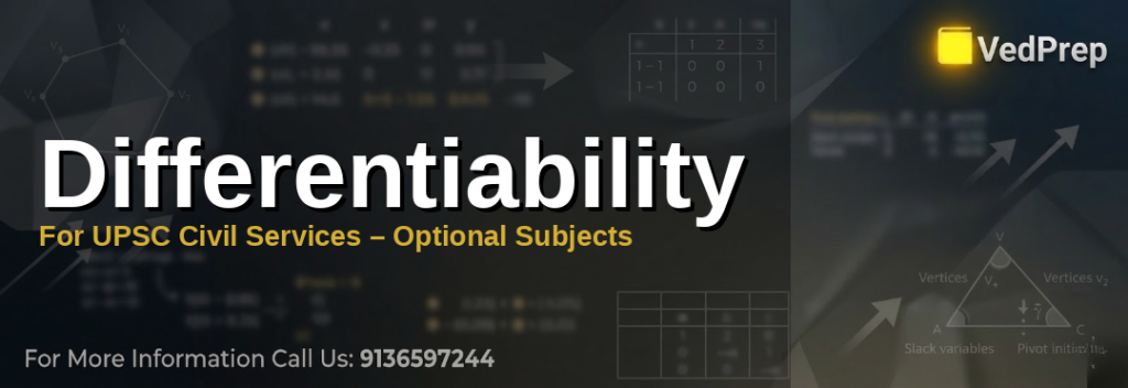 A detailed graph illustrating differentiability in calculus with tangent lines and critical points for UPSC optional preparation