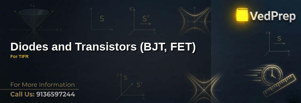 A detailed schematic diagram illustrating the working principles of diodes and transistors (BJT and FET) for TIFR exam preparation