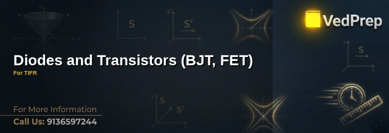 A detailed schematic diagram illustrating the working principles of diodes and transistors (BJT and FET) for TIFR exam preparation