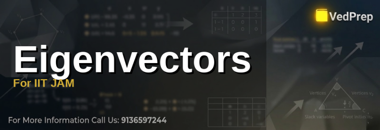 A detailed infographic explaining the concept of eigenvectors for IIT JAM with visual representations of matrices and eigenvalues
