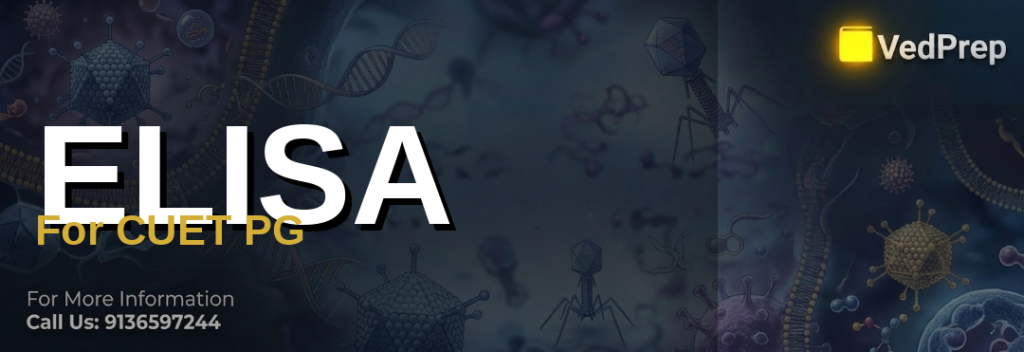 A detailed illustration of ELISA techniques for CUET PG aspirants, showing antibody-antigen interactions and colorimetric detection methods