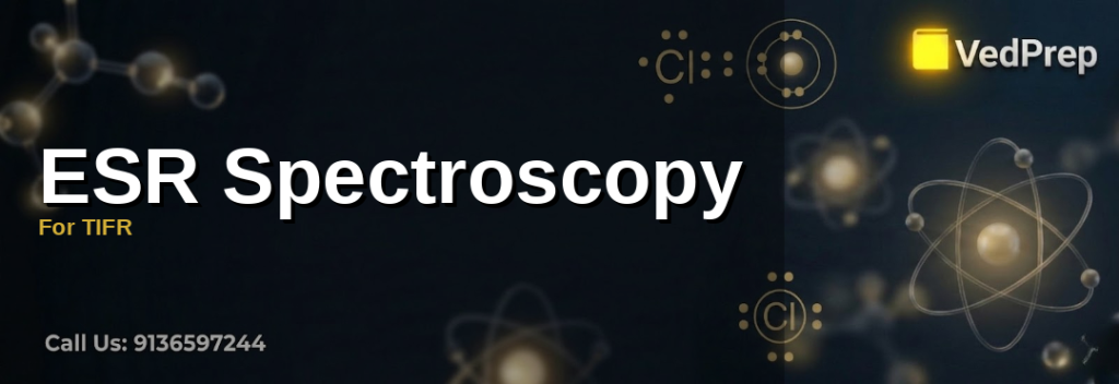 A detailed schematic of ESR spectroscopy principles showing electron spin resonance in a magnetic field with labeled energy transitions