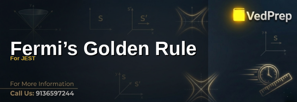 A detailed diagram illustrating Fermi’s Golden Rule in quantum mechanics with transition rates and density of states
