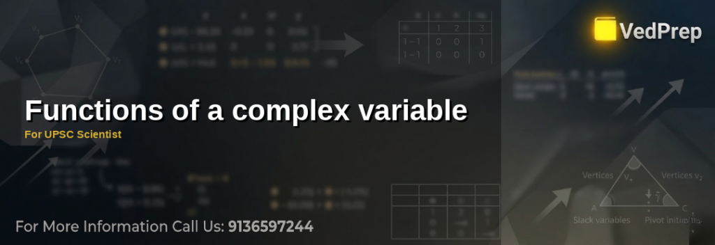 A detailed diagram illustrating complex functions and their applications in the complex plane for UPSC Scientist preparation