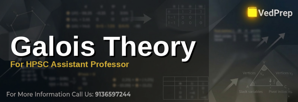 A detailed infographic explaining Galois Theory for HPSC Assistant Professor with visual representations of Galois groups and field extensions