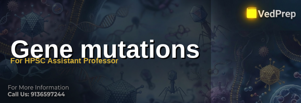 A detailed molecular illustration showing DNA strand with highlighted gene mutations for HPSC Assistant Professor preparation