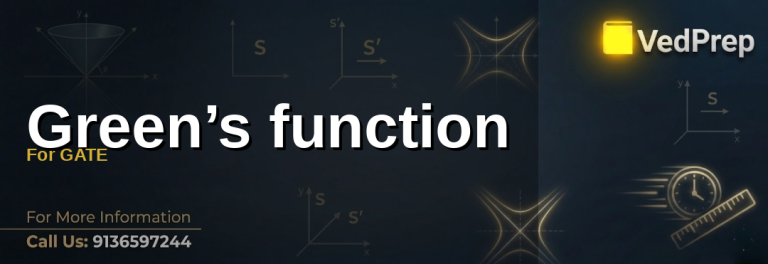 A detailed diagram explaining the mathematical concept of Green’s function for GATE preparation with visual representations of differential equations and boundary conditions