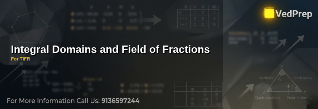A mathematician analyzing integral domains and field of fractions on a blackboard with algebraic equations