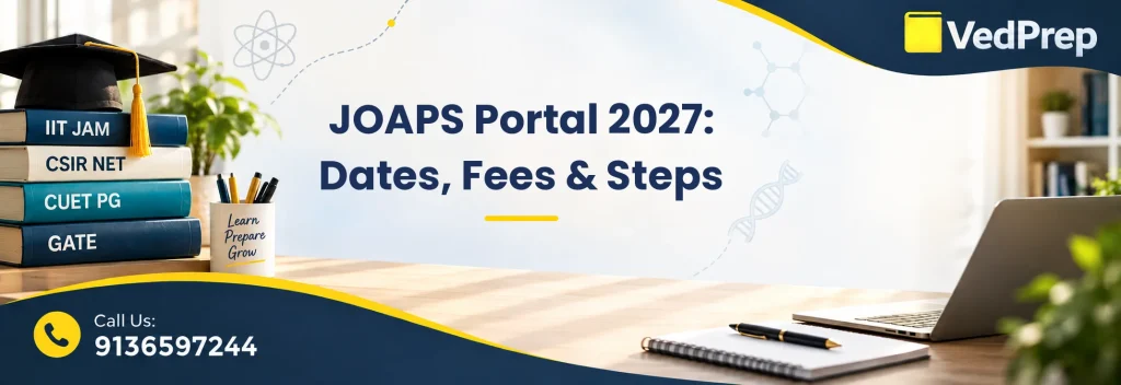 A detailed guide showing the joaps portal login interface for IIT JAM 2027 application process