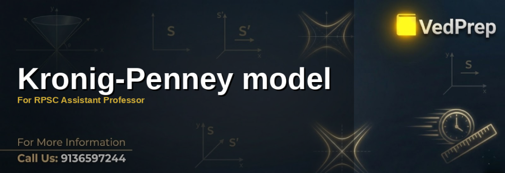 Kronig-Penney model diagram illustrating periodic potential and energy bands for solid-state physics