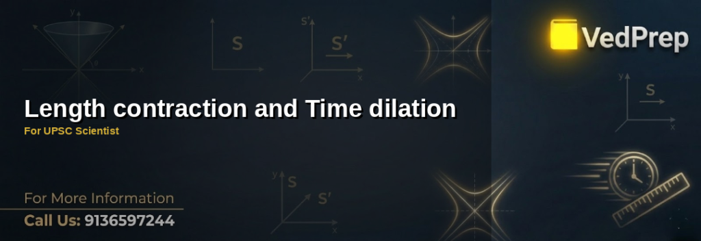 A visual representation of length contraction and time dilation in special relativity, showing a moving spaceship and its relativistic effects