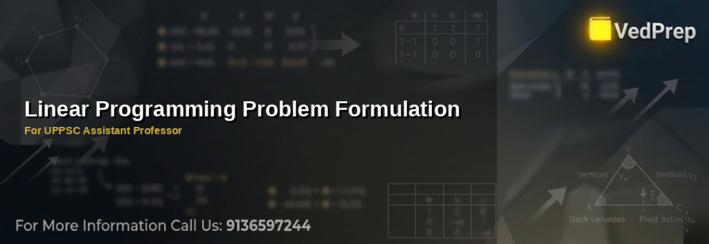 A detailed infographic explaining the essential steps of linear programming problem formulation for UPPSC exams