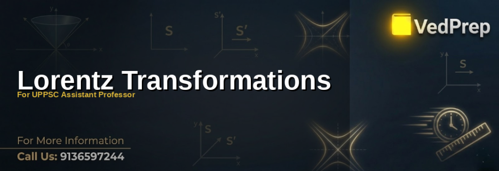 A scientist analyzing Lorentz Transformations equations on a digital tablet with cosmic background imagery