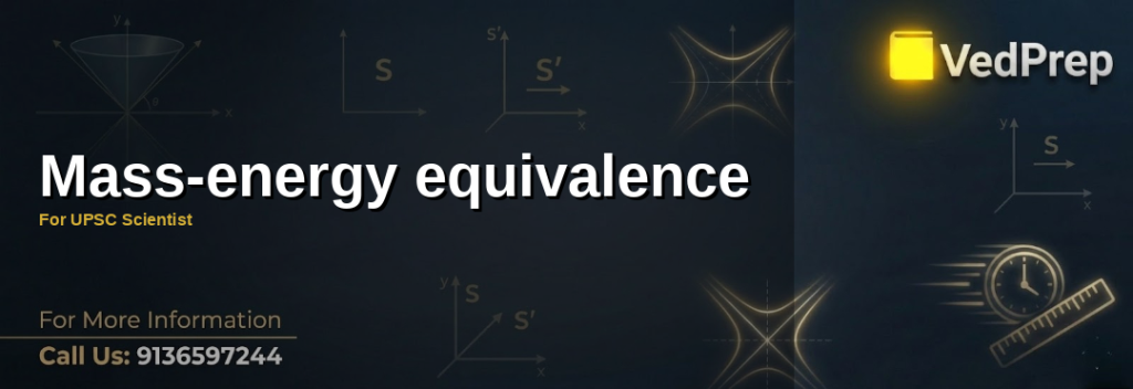 A visual representation of mass-energy equivalence showing Einstein's famous equation E=mc² with cosmic and nuclear physics elements