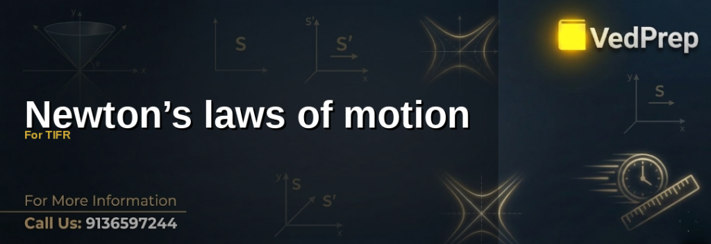 A scientist analyzing Newton’s laws of motion with equations and diagrams for TIFR exam preparation
