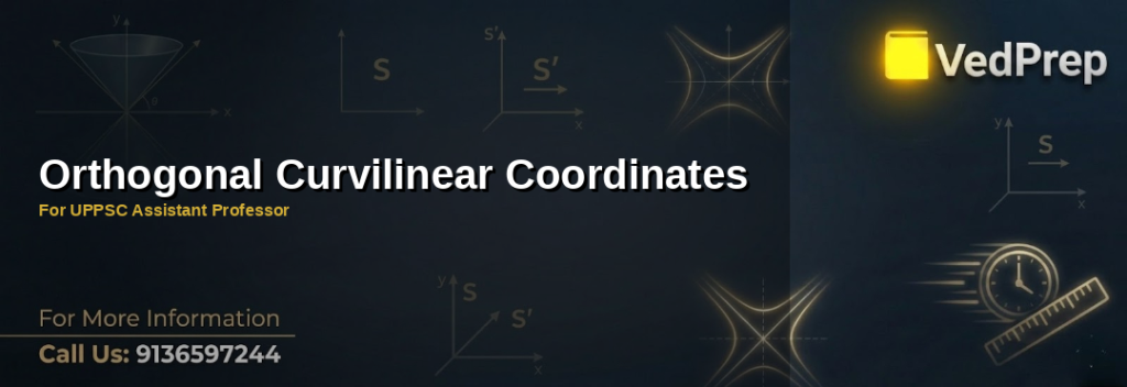 A detailed diagram illustrating orthogonal curvilinear coordinates in 3D space with labeled axes and unit vectors