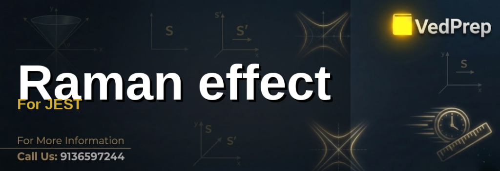 A detailed illustration of the Raman effect For JEST showing light scattering and molecular vibrations with a focus on vibrational energy shifts