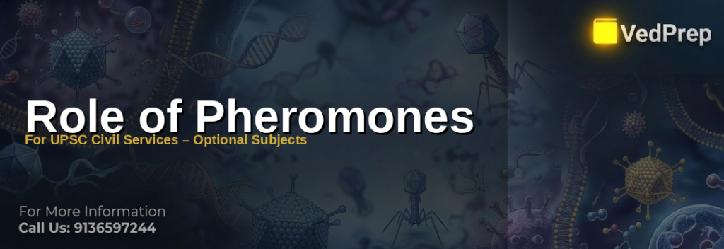 Scientist studying pheromones influence animal behavior under microscope for UPSC exam prep