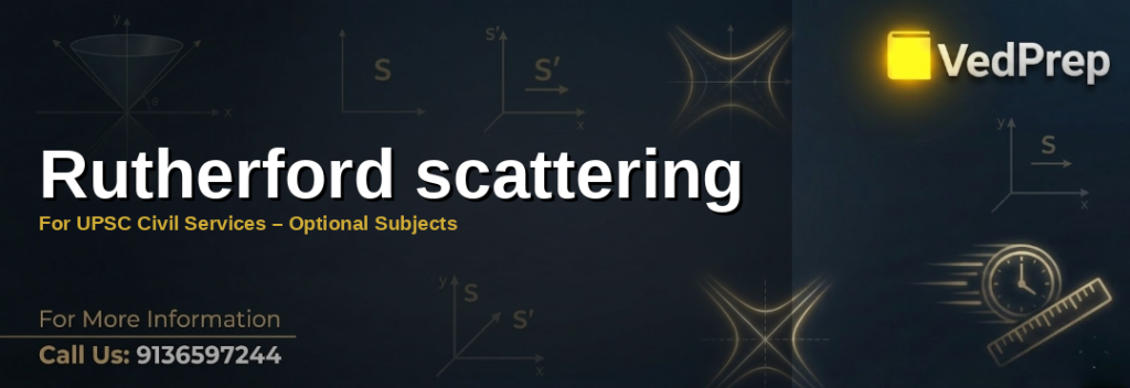 Scientist analyzing Rutherford scattering experiment with alpha particles and gold foil under microscope