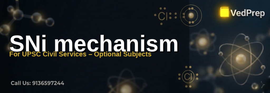 SNi mechanism diagram explaining nucleophilic substitution in organic chemistry for UPSC preparation