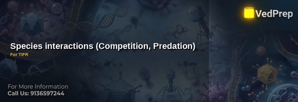 A detailed diagram illustrating competition and predation interactions between species in an ecosystem for TIFR exam preparation