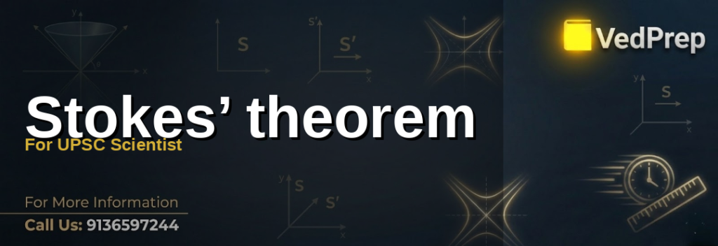 A detailed visualization of Stokes theorem for UPSC Scientist showing vector fields, surface integrals, and circulation around closed loops