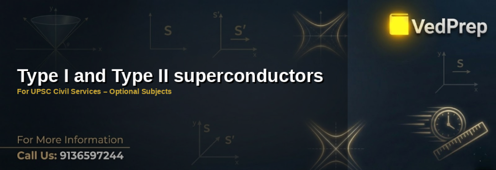 Illustration comparing Type I and Type II superconductors behavior under magnetic fields and critical temperatures