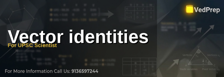 A detailed diagram illustrating key vector identities for UPSC Scientist preparation with gradient, divergence, and curl operations