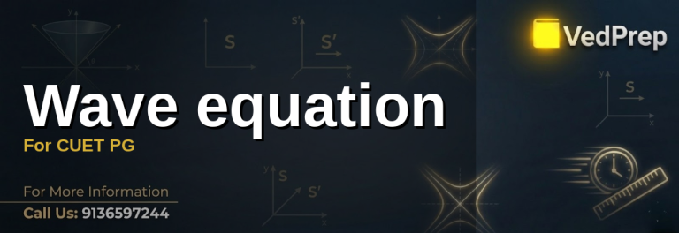 A detailed diagram illustrating the wave equation for CUET PG, showing wave propagation, displacement, and mathematical representation