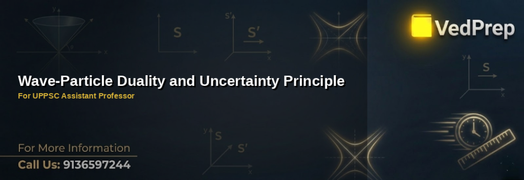 A quantum particle exhibiting both wave-like and particle-like behavior under experimental conditions, illustrating wave-particle duality principles essential for UPPSC Assistant Professor preparation